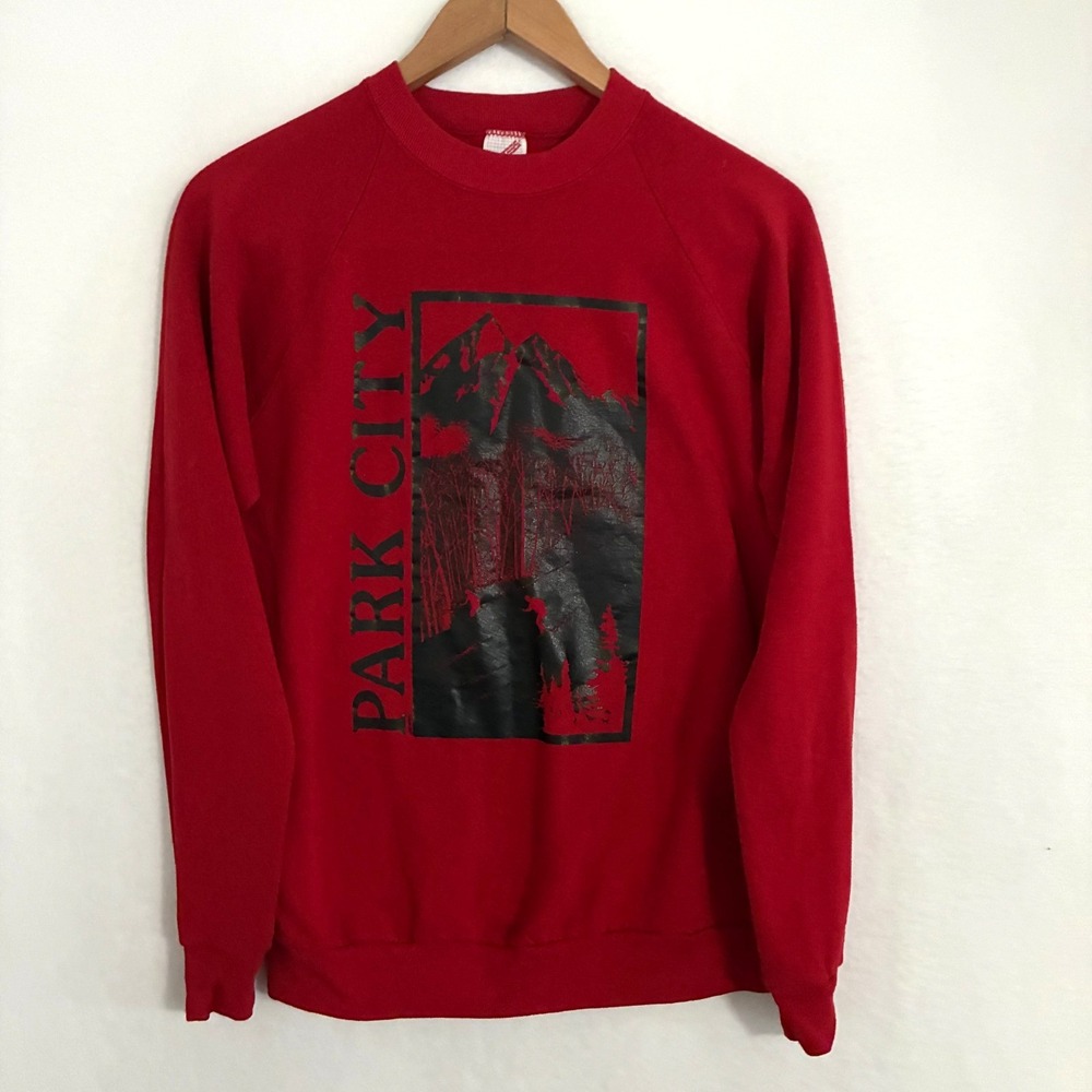 Vtg 90s Jerzees Park City USA Sweatshirt M Destination Mountain Skier Pullover